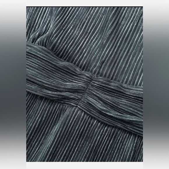 Bloomchic Plus Size Glitter Mesh Surplice Neck Ruffle Sleeve Pocket Midi Dress - Picture 5 of 6